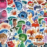 Conjunto de 5 autocolantes de personagens Inside Out, adesivos de animação de desenho animado, multilíngues, para garrafas de água, laptops, bagagem, telefones, ideal para idades a partir de 14 anos, com texto em inglês, alemão, francês, japonês, coreano, para pacote de brinquedos de presente de Natal